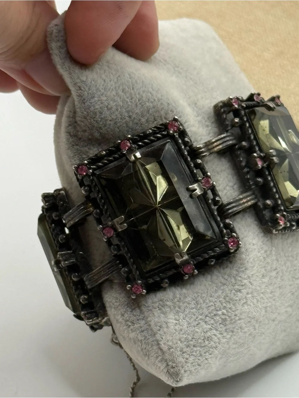 VINTAGE CHUNKY BRACELET Big Square Smokey Topaz Rhinestone RUNWAY Bracelet